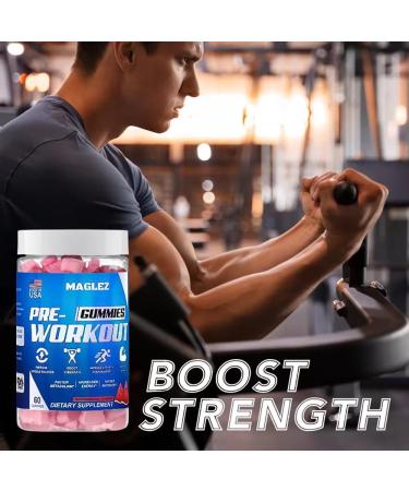 Maglez Pre Workout Gummies for Men & Women PreWorkout Gummy with Beta Alanine | Organic Caffeine | Chromium Picolinate | Gluten free Vegan increased energy faster metabolism & recovery (60 gummy) - Buy Online on GoSupps.com