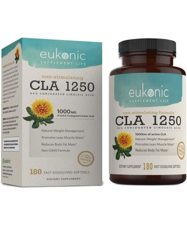 Eukonic CLA 1250 Natural Supplement for Men and Women, Supports Healthy Weight Management and Lean Muscle, 100% Safflower Oil, Non-GMO, 180 Softgels