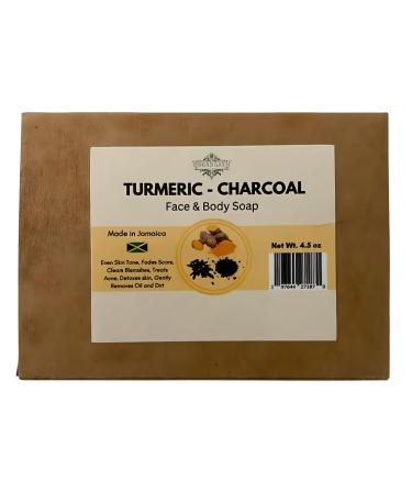 All Natural Turmeric Charcoal 100% Organic Cold Process Handmade Exfoliating Soap Bar for Men & Women Made in Jamaica