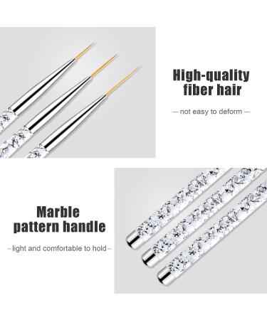 Sularpek Professional Nail Art Liner Brush Set - 3PCS UV Gel Painting Brushes for Short Strokes, Details, Blending, and Elongated Lines - White Marble Design - Buy Online on GoSupps.com