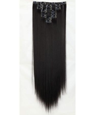 S-noilite - 8 Clip-in Hair Extensions - Smooth and Soft Natural Hair Extensions - 58cm/22.8 inches - Black Black 23 Inch