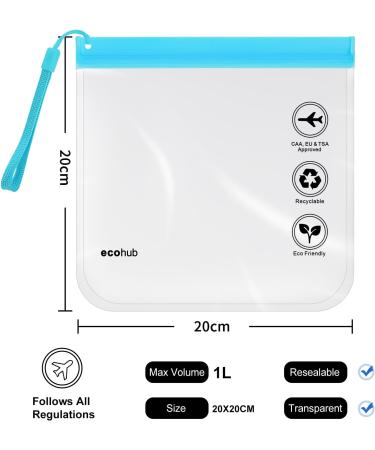 ECOHUB Airport Security Liquids Bags - 2 Pack Clear EVA Airport Travel Toiletry Bags (Blue) - Airline Approved Zip Lock Bags with Carrying Handle - Buy Online on GoSupps.com