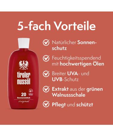 Tyrolean Nut Oil Sun Lotion SPF 20 - Waterproof 150 ml | International Shipping - Buy Online on GoSupps.com