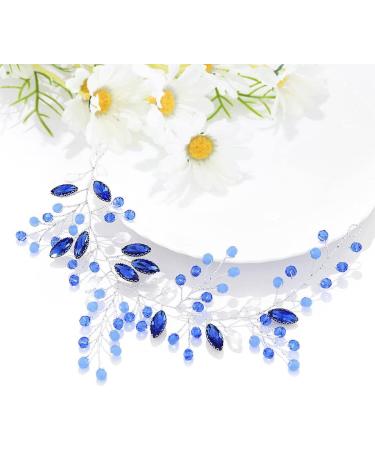 Flayem Bride Wedding Hair Vine Blue Crystal Leaf Headband Rhinestone Headpiece Hair Accessories for Women and Flower Girls - Buy Online on GoSupps.com