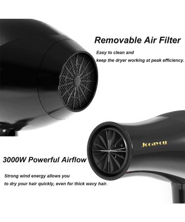 Jooayou 3000W Professional Ionic Hair Dryer with Diffuser | Fast Drying Salon Blow Dryer for Women | 2 Speed, 3 Heat Settings | Curly and Straight Hair | Black - Buy Online on GoSupps.com