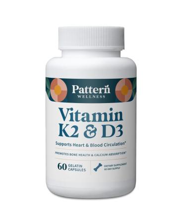 Pattern Wellness Vitamin K2 & D3 Supplement with Calcium - Pure Synergistic Complex - Whole Body Health - Bone Health & Cardiovascular Support - 60 Tablets