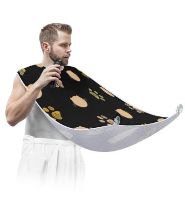 Beard Bib Apron Beard Bib Hair Catcher for Men Shaving and Trimming Non-Stick Waterproof Beard Cape Grooming Cloth Cat and Paw Prints