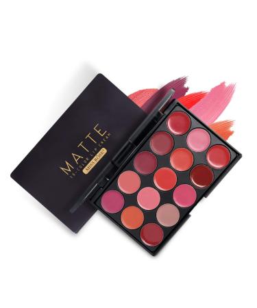 ARTIFUN 15 Colors Lipstick Palette Long Lasting Waterproof Matte Velvet Cosmetic Lip Cream with Mirror
