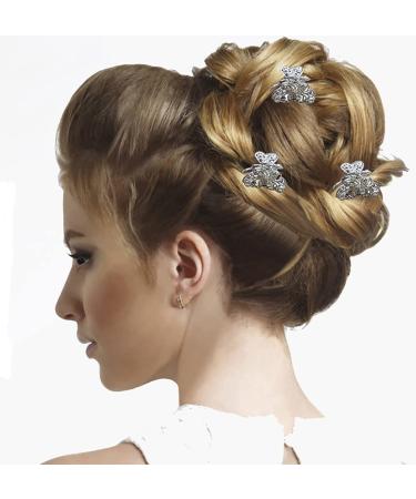 Set of 6 Mini Hair Claws with Sparkly White Crystals - Bridal Claw Clips in Silvery White Trim - Buy Online on GoSupps.com