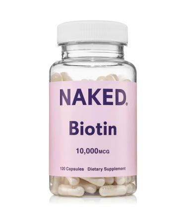 NAKED Biotin 10 000mcg - Max Strength Vitamin B7 Supplement for Healthy Hair Skin & Nails Support - Non-GMO Gluten-Free Vegan - Supports Keratin Production - 120 Capsules