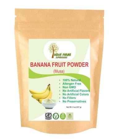 Indus Farms 100% Natural Banana Fruit Powder, 8 oz, Non-GMO, No Artificial Flavors/Preservatives, Vegan, Eco-Friendly pouch. Perfect for banana breads, hair/skin care!
