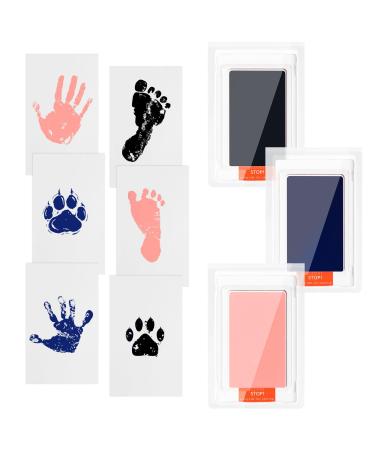 Baby Hand and Footprint Kit Pet Paw Print Kit with 3 Ink Pads and 6 Imprint Cards Inkless Hand and Footprint Pad Safe for Baby Hands and Feet Family Keepsake for Newborn Baby (Blue+Pink+Black)