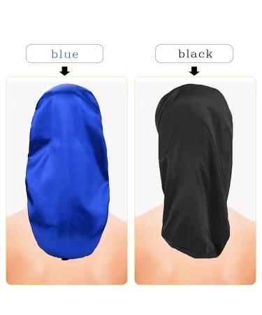 2 Pack Long Satin Hair Braid Bonnet for Black Women - Adjustable Sleep Cap with Button - Black+Blue - Buy Online on GoSupps.com