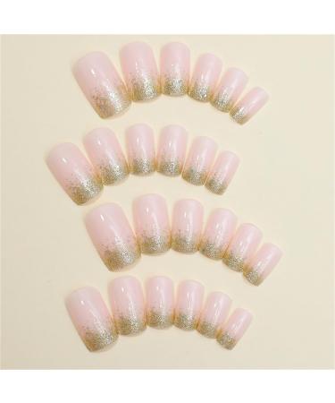 Sparkling Gold Fake Nail Short Square Press on Nails French Tips Nail Art Decoration for Women and Girls Manicure 24pc - Buy Online on GoSupps.com