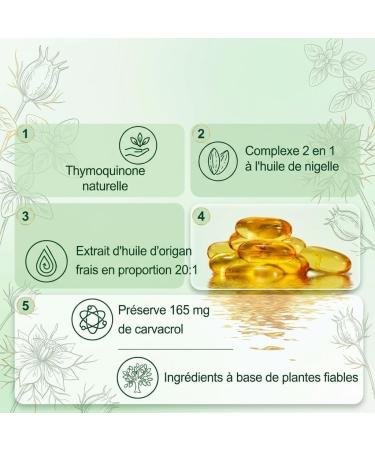 G lules d'Huile d'Origan et Nigelle - Extrait d'Origan ( quivalent 6000 mg) avec Huile de Graines Noires (200 mg) - Riche en Carvacrol - Sans OGM ni Gluten - 300 Capsules Molles - Buy Online on GoSupps.com
