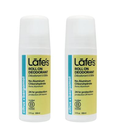 Lafe's Natural Deodorant | 3oz Roll-On Aluminum Free Natural Deodorant for Men & Women | Paraben Free & Baking Soda Free with 24-Hour Protection | Citrus & Bergamot - Formerly Active | 2 Pack | Packaging May Vary