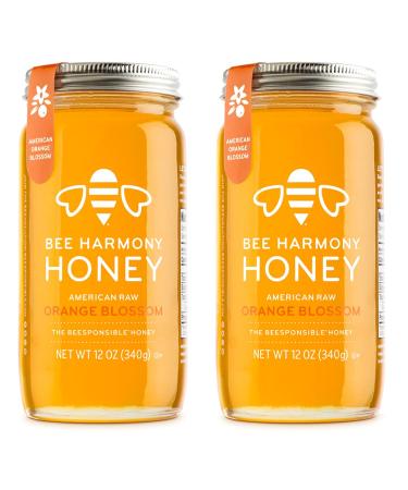 Bee Harmony American Raw Orange Blossom Honey, 12 Ounce (Pack of 2) Orange Blossom 2 Jars