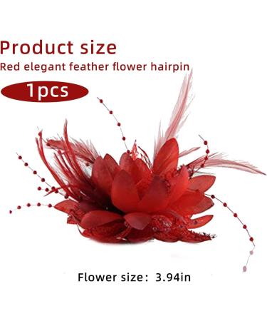 Kentucky Derby Fascinators for Women Red Fascinator Elegant Feather Flower Hair Clip Fascinators Corsage Beaded Beak Hair Clip Brooch Ideal Hair Accessories for Women and Girls Birthday Bridal - Buy Online on GoSupps.com