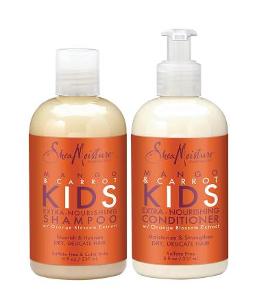 SheaMoisture Mango & Carrot KIDS, Extra-Nourishing, Shampoo and Conditioner, Orange Blossom Extract, Dry, Delicate Hair, 8 fl oz Each