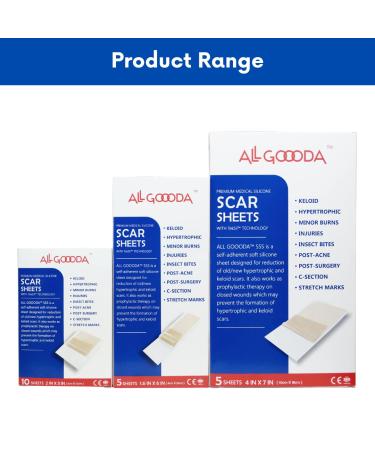 GOOODA Silicone Scar Sheets Strips Tape 4x7.5 - 5 Sheets | Scar Removal & Reduction for Surgical Treatment, Keloids, Burns, Tummy Tuck, Acne, C-Section, Stretch Marks | Silicone Cream - Buy Online on GoSupps.com
