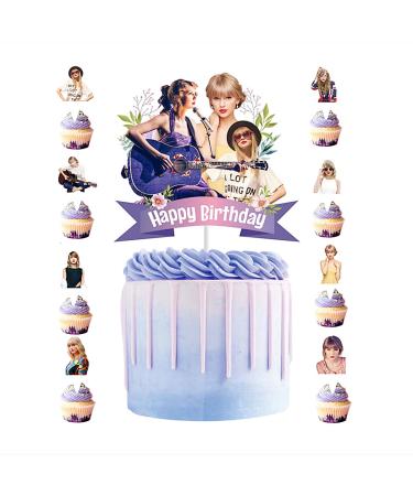 25pcs Taylor Singer Cake Decorations with 1pcs Cake Topper and 24pcs Cupcake Toppers for Swift Birthday Party Supplies
