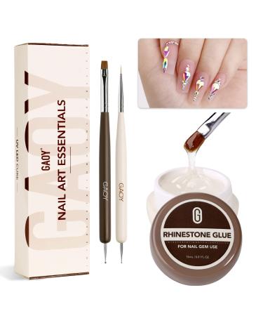 GAOY Rhinestone Glue for Nails  15ml UV Nail Gem Glue Gel with 2 Nail Art Brushes  for Nail Charms  Diamonds and Jewels