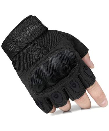 FREE SOLDIER Gloves for Men Full Finger Fingerless Gloves for Work Gardening Cycling Motocycle Hiking Riding Climbing Large Half Finger Black