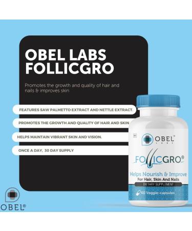 obel Follicgro Hair Skin and Nails Supplement | Herbal Extracts | Vitamins | Biotin | MSM | Saw Palmetto | Nettle | 60 Capsules - Buy Online on GoSupps.com