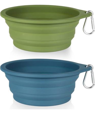 SLSON 2-Pack Collapsible Dog Bowls 600ML - Navy Blue/Dark Green - Integrated Molding Travel Bowls for Pets - No Plastic Rim - Ideal for Walking, Traveling, Outdoors - Buy Online on GoSupps.com