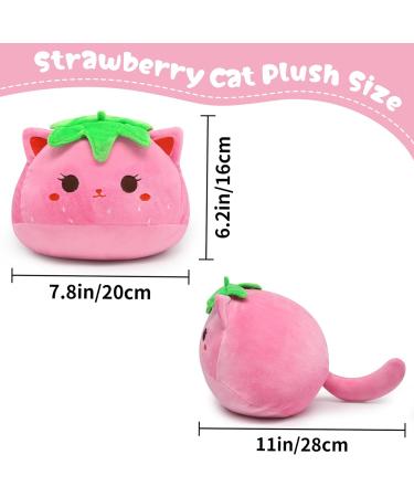 Cute Strawberry Cat Plush Pillow 20cm - Soft Stuffed Animal Toy for Kids - Kawaii Decor for Girls and Boys - Buy Online on GoSupps.com