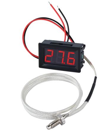 FBBULES LED digital thermometer with K-type Thermoelement sondes waterproof -30-800 Thermometer DC 12V mini temperature tester for aquarium fridge red 48x29x23mm red