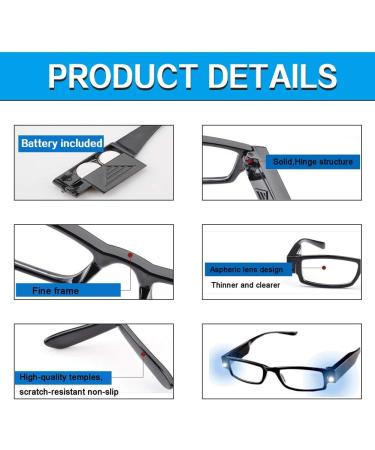 4 Pcs LED Reading Glasses - Lighted Magnifier for Clear Vision | Nighttime Readers | Unisex Full Frame Eyewear - Buy Online on GoSupps.com