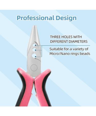 Hair Extension Plier with 3 Holes Hair Pliers for Micro Nano Ring Hair  Extensions Opener and Removal (Black-Pink Needle Nose Pliers with 3 Holes)