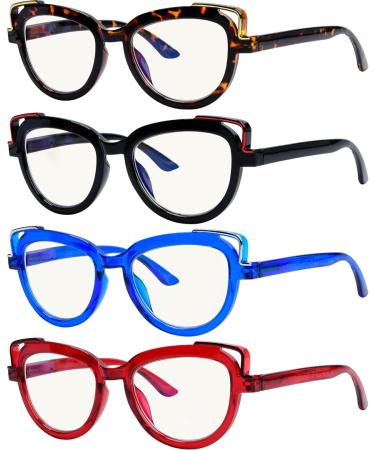 Eyekepper 4-pack Multifocal Reading Glasses Blue Light Blocking Cat-eye Progressive Multifocus Readers Women 4 Pack Mix Color 2.25 x