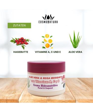 Cosmonatura Aloe Vera & Rose Hip Cream 250ml - Nourishing Night Cream for Glowing Skin | International Shipping Available - Buy Online on GoSupps.com