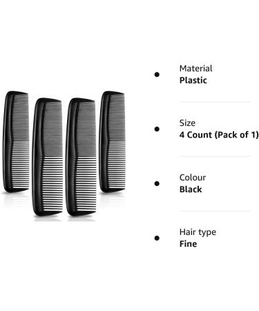 4-Piece Plastic Pocket Hair Combs Set - Fine and Standard Tooth Comb for Hair Cutting, Styling, and Hairdressing - Black Barber Salon Comb for Men and Women - Buy Online on GoSupps.com