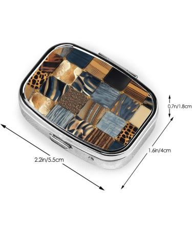 Denim Patchwork Printed Square Pill Box - Portable Travel Medicine Organizer - Buy Online on GoSupps.com
