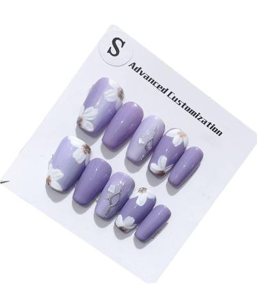 Taro Purple Flower Cool Relief White Camellia Simple Gentle Elegant Whitening Handmade Press On Nails False nails (Color : L) - Buy Online on GoSupps.com