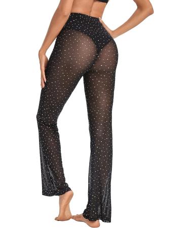 Verdusa Women's Rhinestone Mesh Rave Pants - High Waist Flared Bell Dance Bottom in Black - Size Large - Buy Online on GoSupps.com