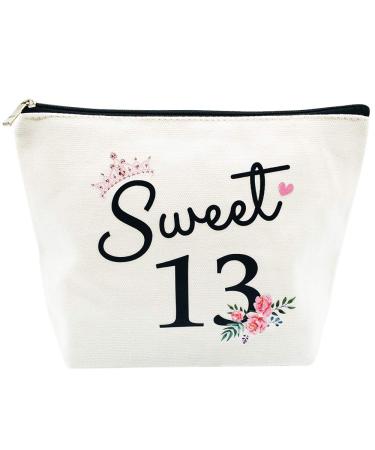 Sweet 13 Gifts for Girls 13th Birthday Gifts Ideas Best Friend Daughter Funny 13 Year Old Girls Sweet Thirteen Gifts for Teen Girls Cute Makeup Bag Celebrate Turning Thirteen