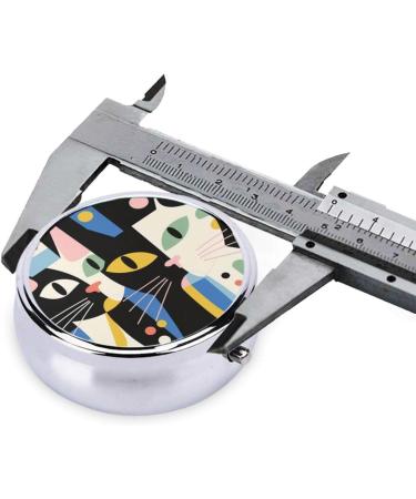 Cute Artistic Cat Portable Metal Pill Box | 3-Compartment Travel Storage | Mini Round Design for Small Pills | Hinged Fastening | Black - Buy Online on GoSupps.com
