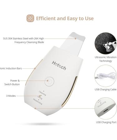 Hotsch Skin Scrubber Face Spatula - Ultrasonic Blackhead Remover and Pore Cleaner with 3 Modes - Rechargeable Facial Cleansing Tool - Buy Online on GoSupps.com