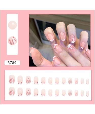 Nail Art Patches Beautiful and Fashionable Nail Patches Finger Decorations Beauty and Decorative Supplies Simple Oval French Manicure European and American Flame Pink and White Sweet Fake Nails R789 French Flame - Buy Online on GoSupps.com