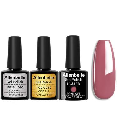 Allenbelle (Base Coat Top Coat And One Color Gel) Gel Nail Polish Set 3PC Base Top Coat With One Gel Polish Set Shellac Nail Polish UV LED Lamp Nail Art Nail Salon 1592