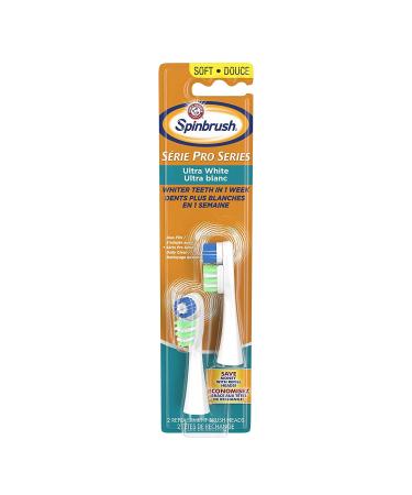 Arm & Hammer Spinbrush Pro Series White Electric Toothbrush Replacement Brush Heads Refills Soft Bristles 2 Count - 2 Pack (Includes 4 Brush Heads Total)