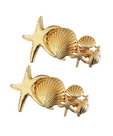 2 Pack Metal Starfish Shell Hair Clips French Clips Hair Barrettes Hair Pins Hair Slide Stylish for Women Girl Gold or Silver Hair Jewelry Accessories (Gold)