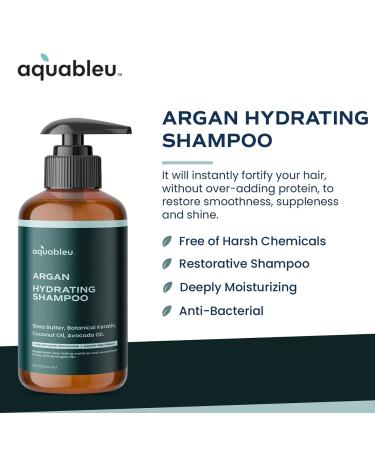 Argan Shampoo - Moisturizing & Restorative for Dry, Damaged, Curly Hair - Natural Oils, Color Safe, Sulfate & Paraben Free - 16 oz for Men & Women by Aquableu - Buy Online on GoSupps.com