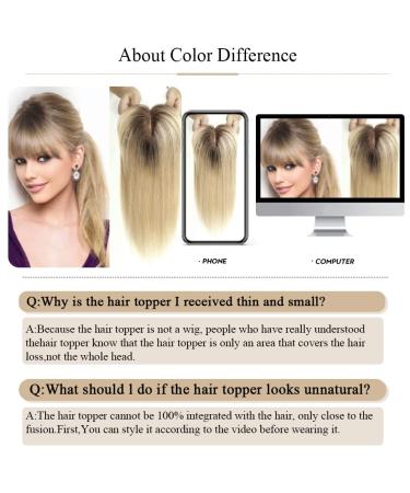 HAIRCUBE 100% Remy Human Hair Topper with Bangs | 14 Ombre Light Blonde | 150% Density Silk Base Clip-In | 40g - Buy Online on GoSupps.com