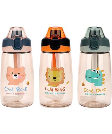 MICHLEY 16oz Water Bottle with Straw for Toddlers 3+ Years - Orange Lion - Buy Online on GoSupps.com