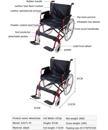 Multifunctional Manual Wheelchair Self-Propelled Portable Transportation Travel Wheelchairs Lightweight And Foldable High-Carbon Steel Frame With Storage Bag And Footrest - Buy Online on GoSupps.com